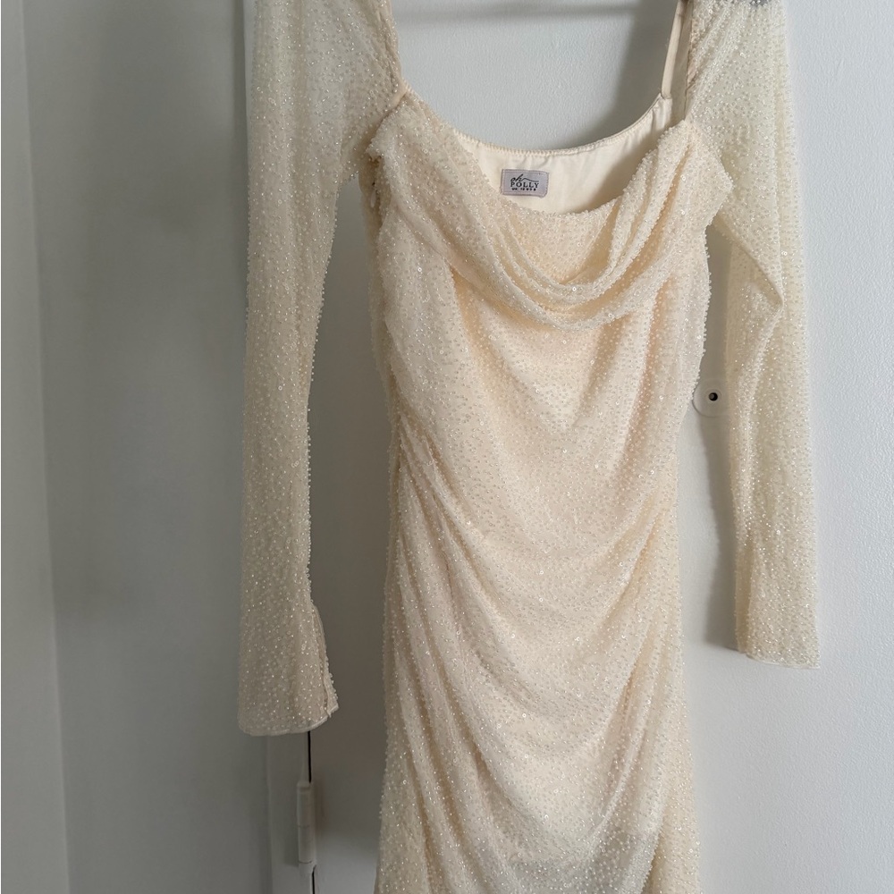 Oh Polly Cream Long Sleeve Dress